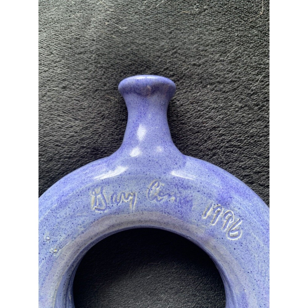 Vintage "The Potter's House" Folk Art Glazed Pottery Ring Flask Bottle - Picture 8 of 11